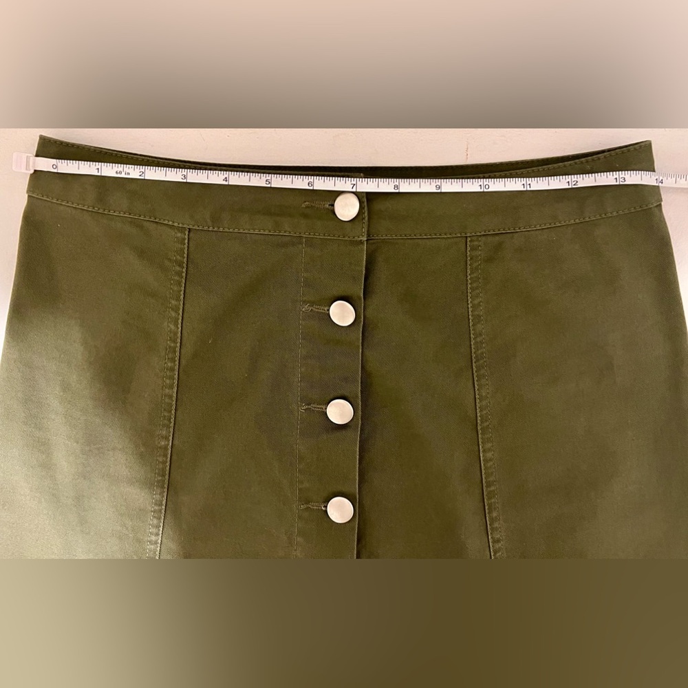 NUDE Brand Army Green Button Front Mini Skirt Denim Slight Stretch Size Medium - Picture 4 of 13
